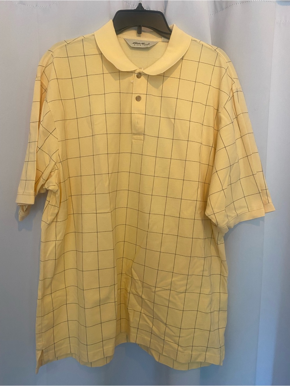 Eddie Bauer Pale Yellow Windowpane Polo